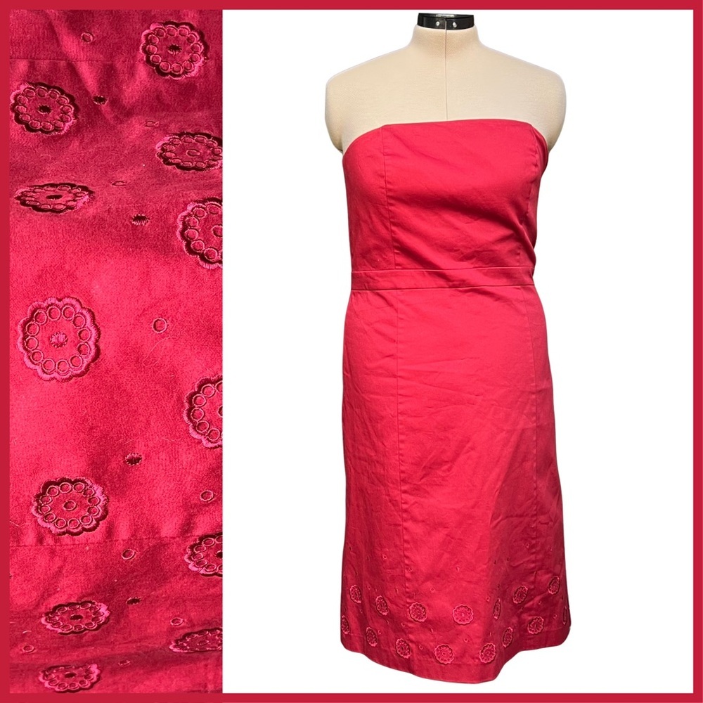 Size 12 NWT - Ann Taylor Red Strapless Floral Embroidered Dress